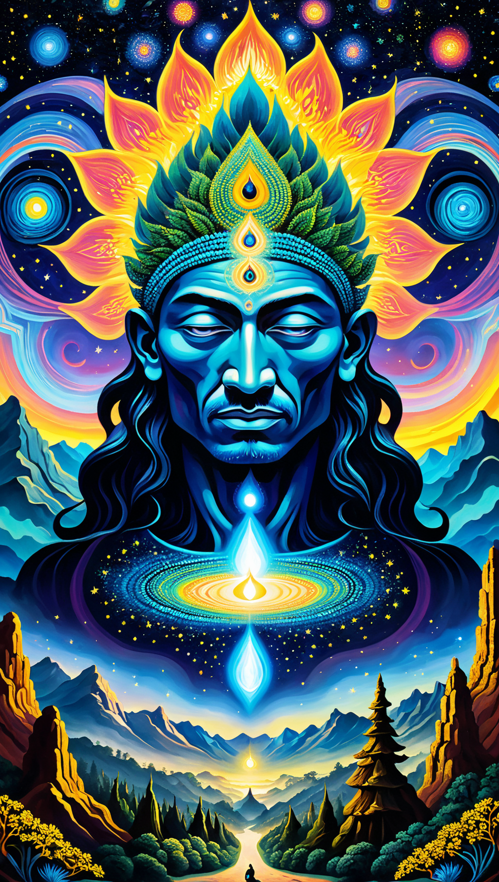 01828-3744089794-ayahuasca shamanic spirits, third eye awakening, dmt realm, meditating, starry galaxy, very artistic, visionary, vivid, colorful.png